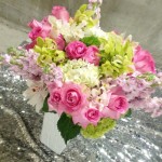 Romantic Arrangement.  Roses and hydrangeas.