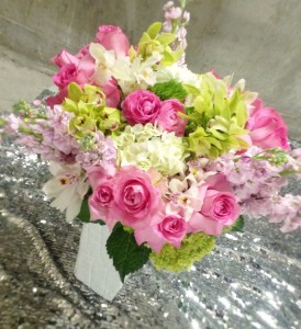 Romantic Arrangement.  Roses and hydrangeas.